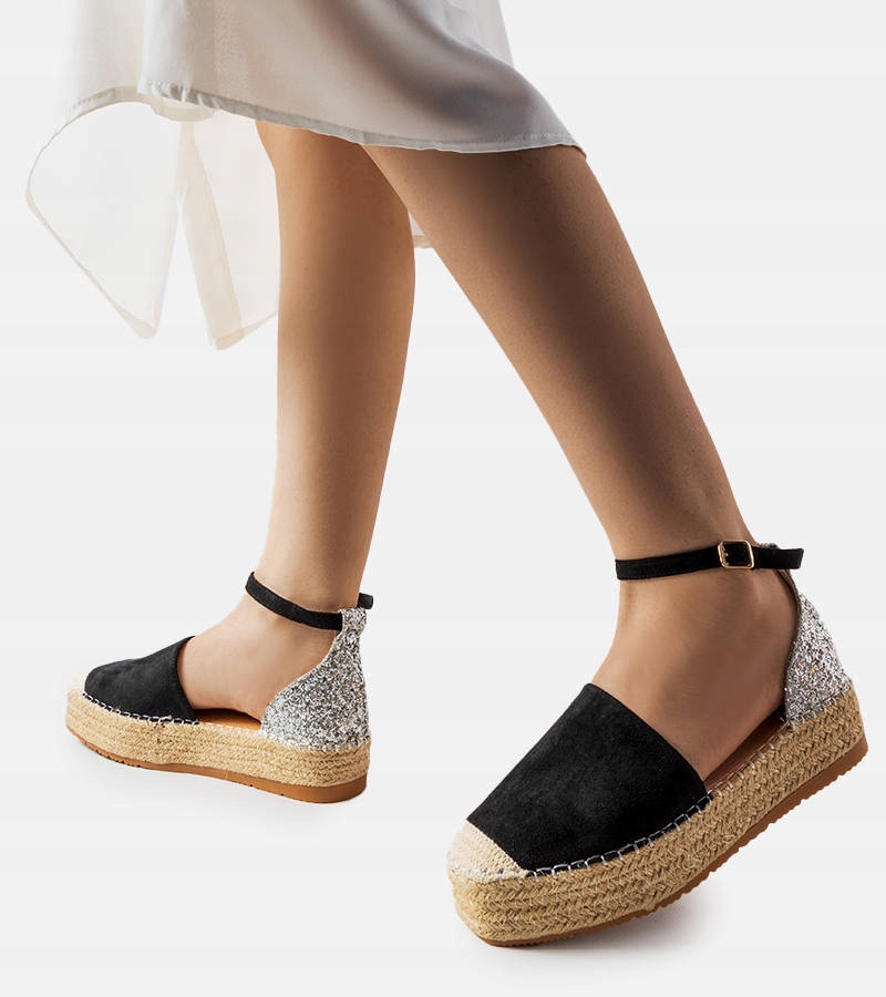 Czarne espadryle na platformie brokatowe 22884 38 Płeć kobieta