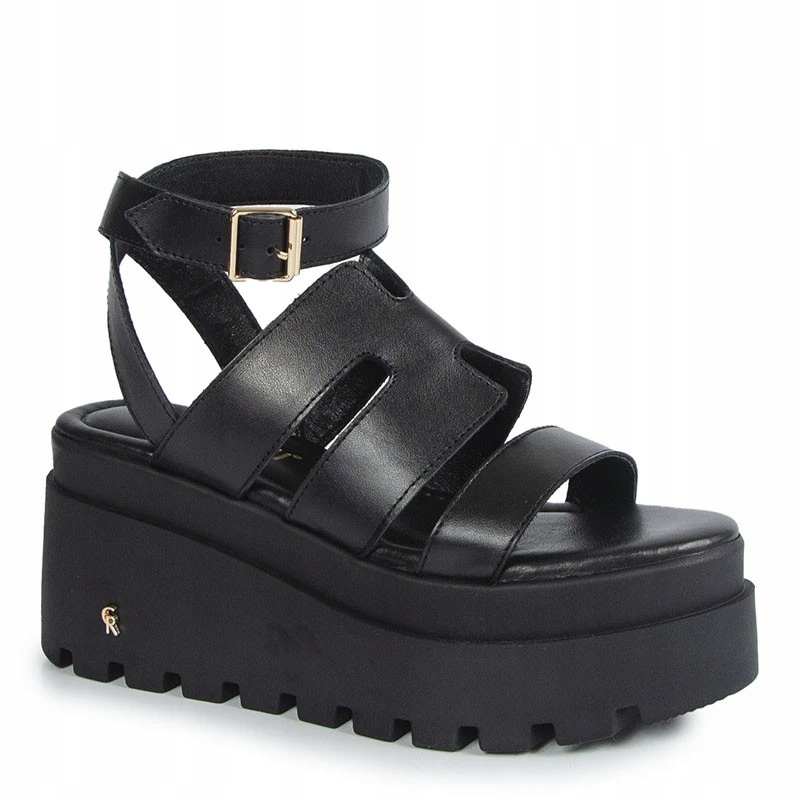 Carinii B9423 Černé Kožené Sandály Na Platformě 40