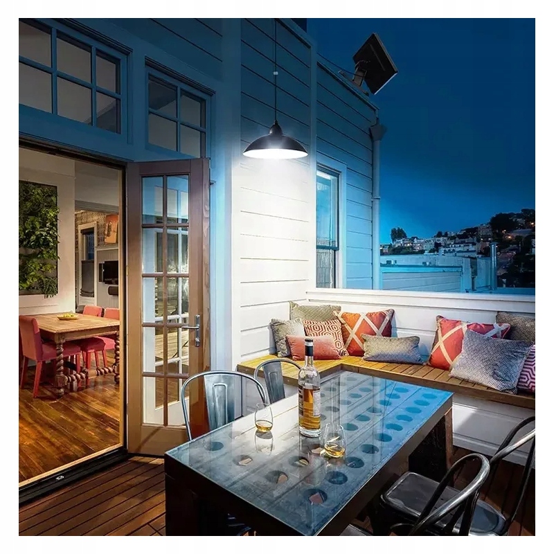 ŻYRANDOL LAMPA SOLARNA SUFITOWA WISZĄCA OGRODOWA ZEWNĘTRZNA HALOGEN + PILOT Długość/wysokość 7 cm