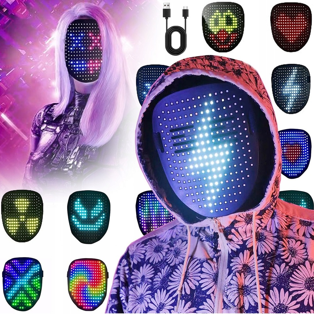 Led Maska S Rozpoznáváním Gest, Podsvícená Led Diodami Pro Halloween