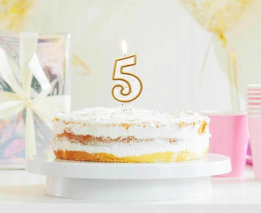 Świeczka urodzinowa na tort brokatowa ZŁOTA CYFRA 5 Marka GoDan