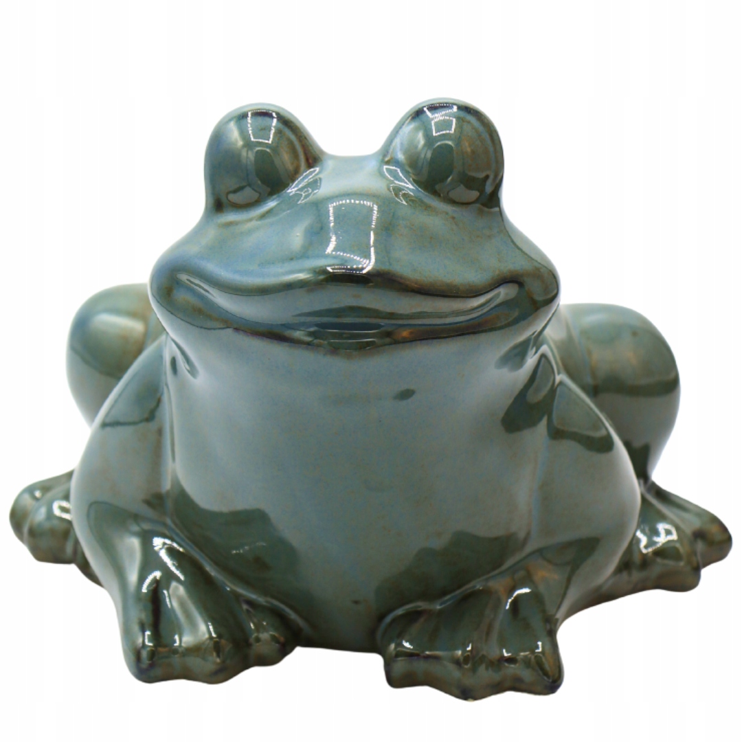 Żaba ceramiczna zielona duża 24×27×22 cm dekoracja ogrodowa