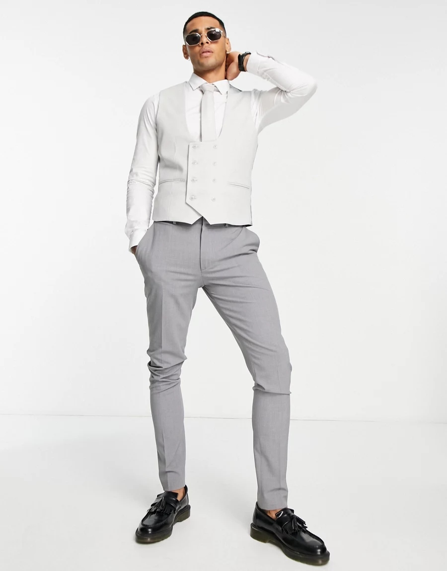 KAMIZELKA ELEGANCKA MĘSKA SZARA GŁADKA 44 1XMD