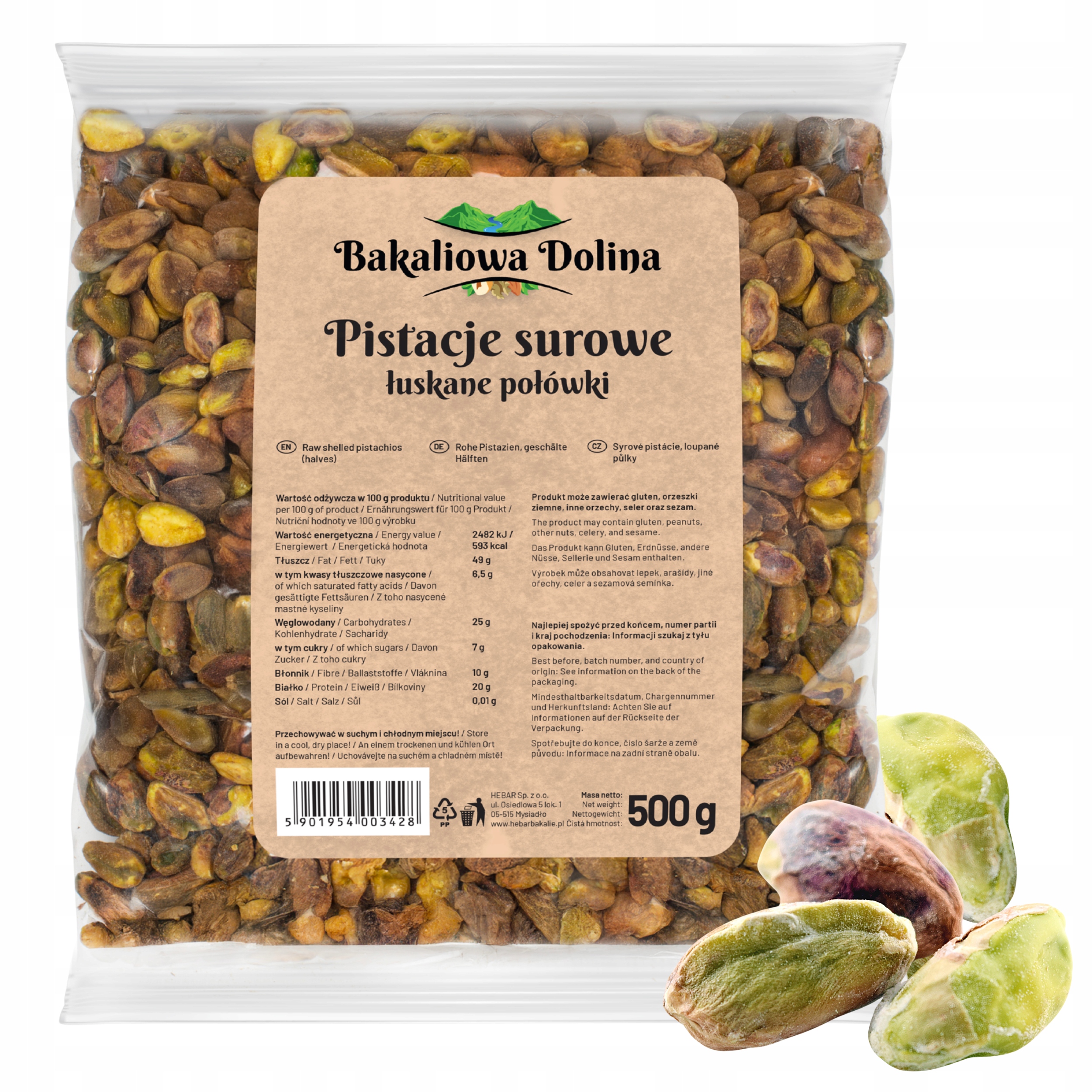 Levně Pistácie Neloupané LOUpané 500 g Půlky Bez Soli Ořechy Přírodní Syrové