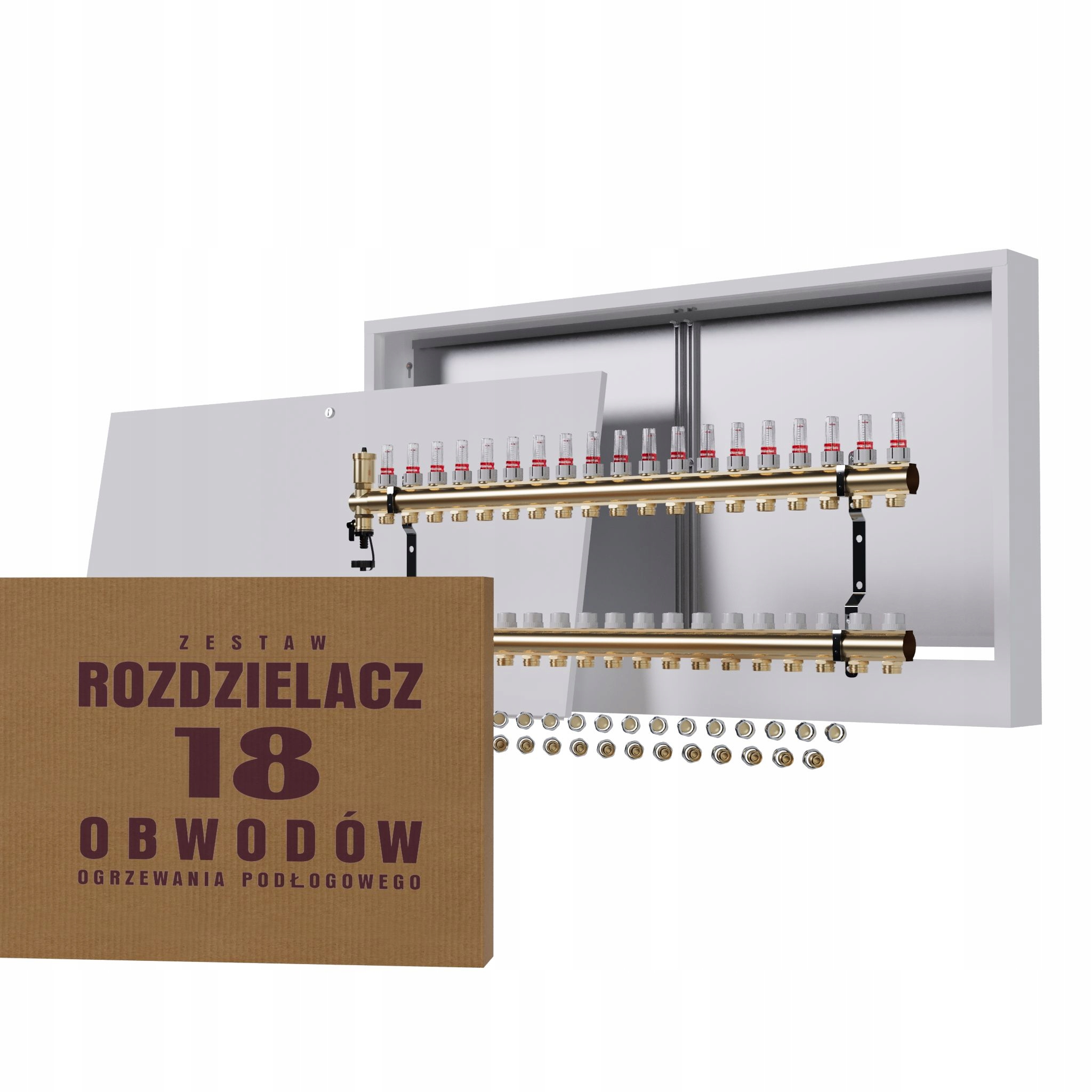 Rozdělovač pro podlahové topení 18, nástěnný box Pex