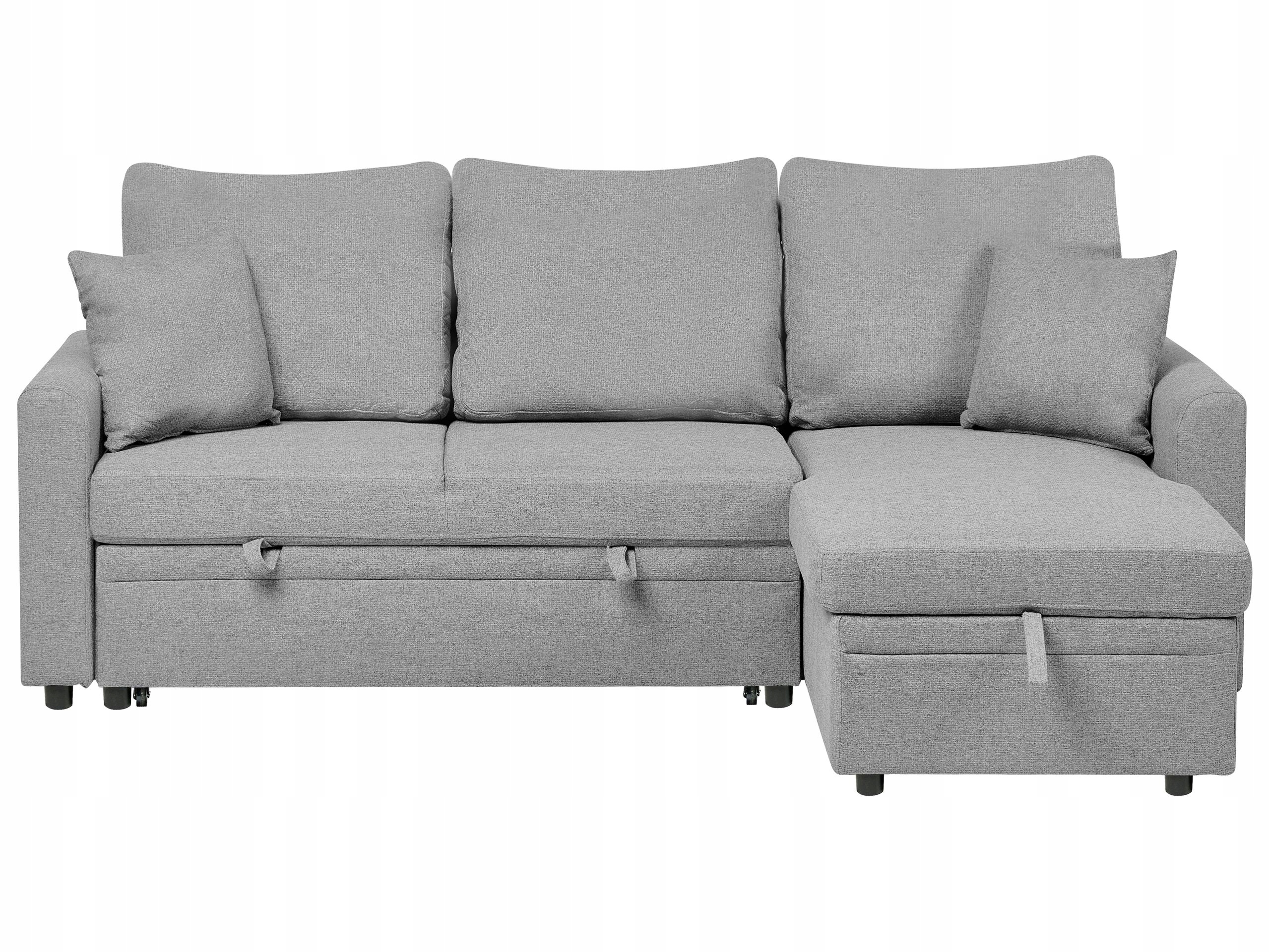 Tapicerowana sofa narożna rozkładana poduszki szara