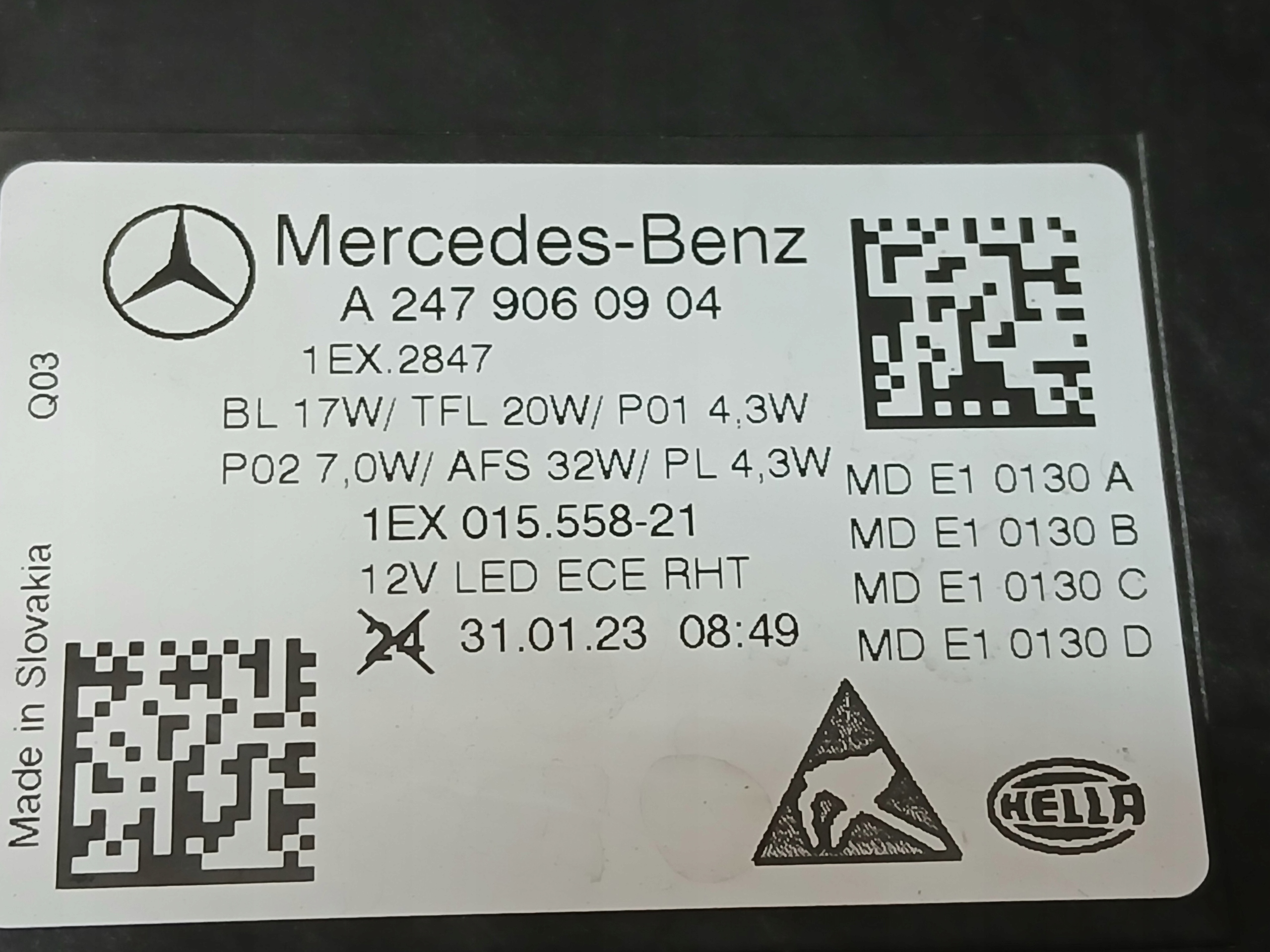 light front left MERCEDES B KLASA W247 LIFT FULL LED A2479060904