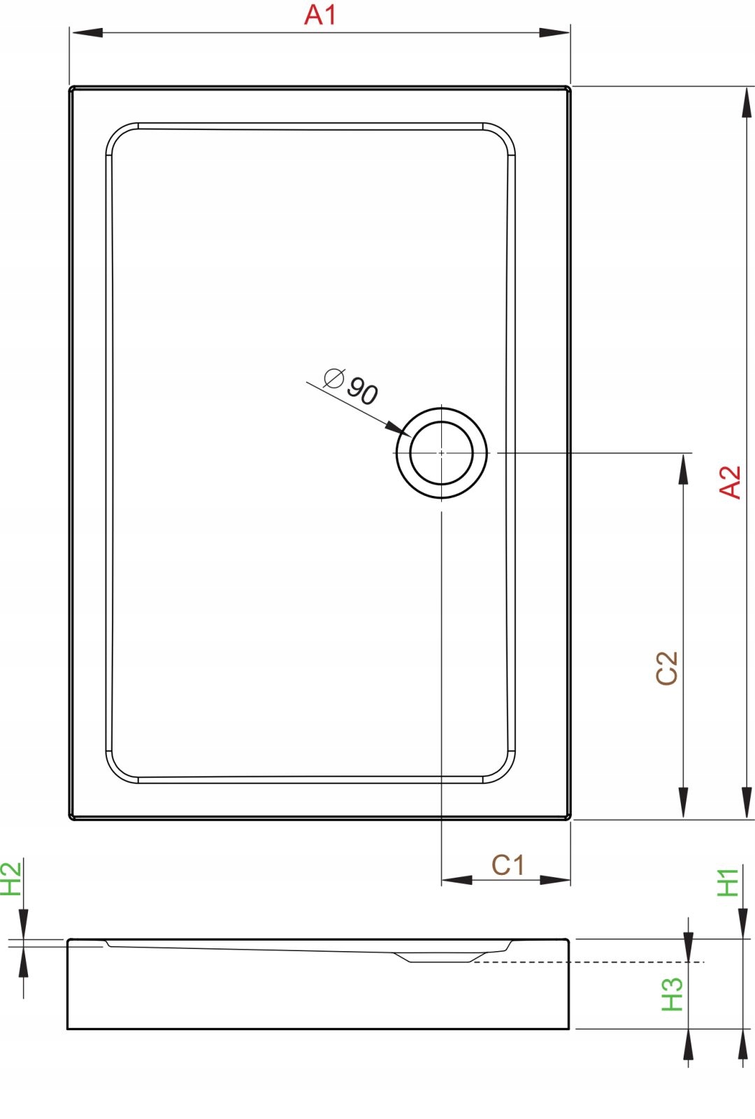 Brodzik akrylowy 120x100 RADAWAY Doros D Compact Głębokość 100 cm