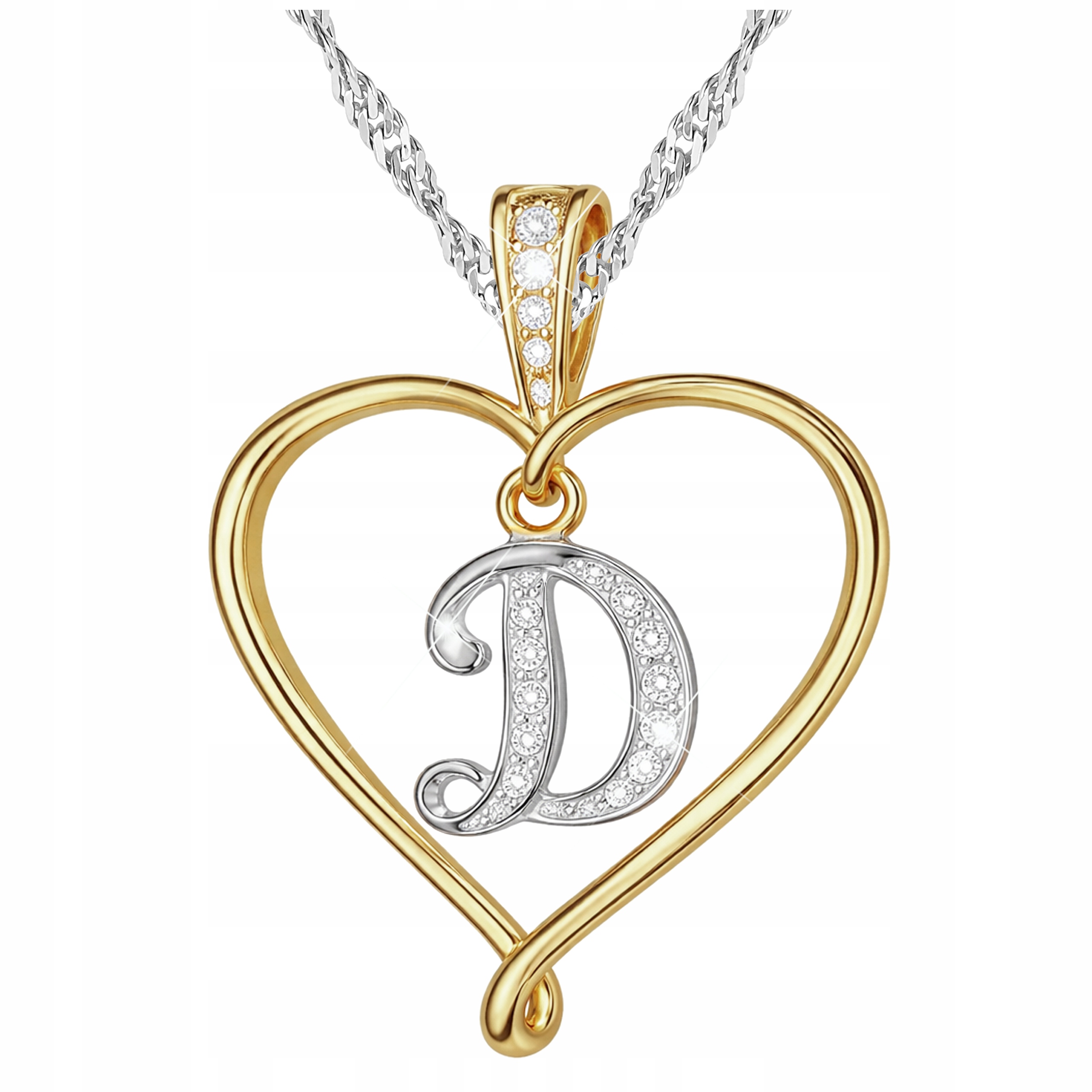 Stříbrný náhrdelník Písmeno Iniciál D Bílé Zirkony Srdce Stříbro 925
