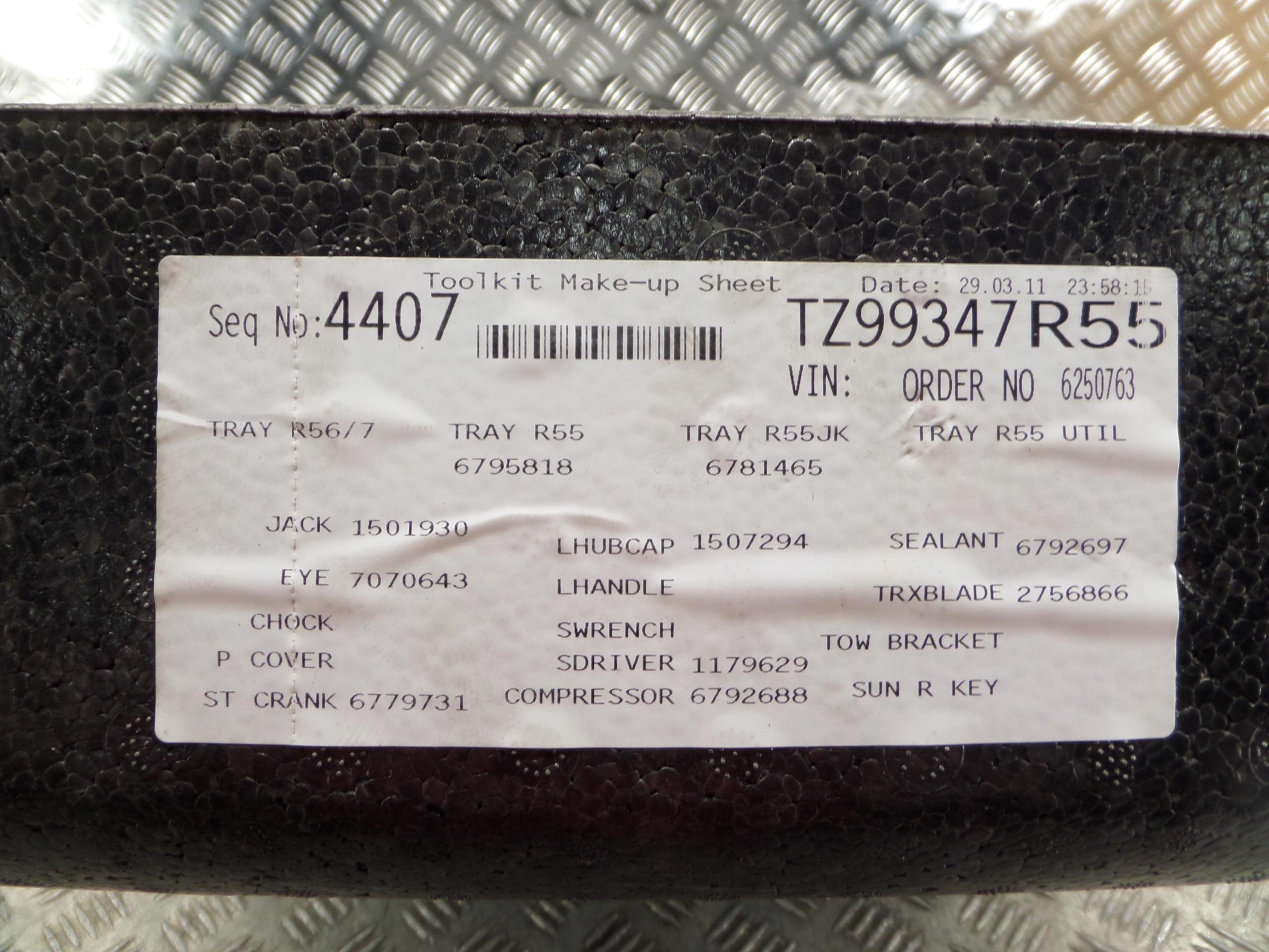 polystirene boot floor well MINI R55 6795818