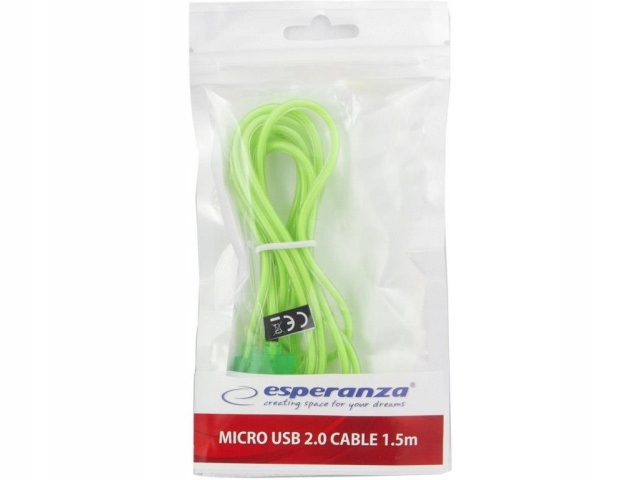 Kabel Esperanza Usb Micro A-b 1.5M Zielony Transparentny