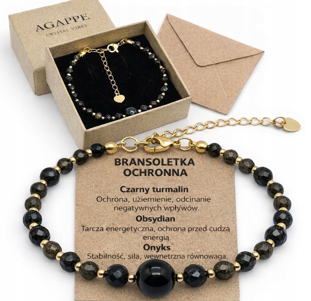 Ochranný Náramek přírodní kameny Turmalín Onyx Obsidián Talizman