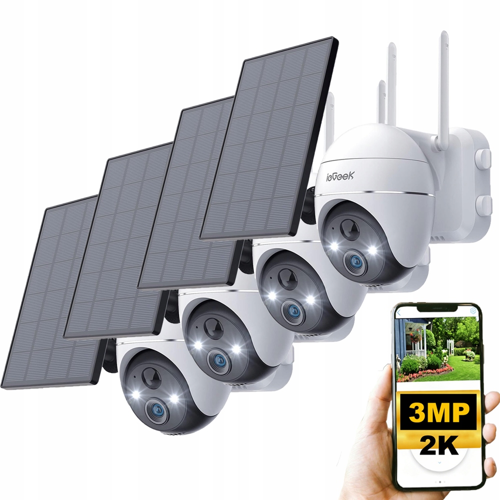 4 kusy 3MPX Wifi venkovní solární kamera Bezdrátový otočný zoom 4x