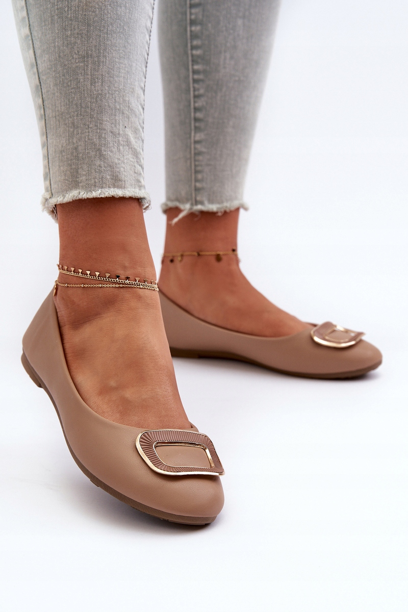 BALERINY DAMSKIE Z OZDOBĄ EKO SKÓRZANE PŁASKIE WYGODNE CIEMNOBEŻOWE 38 Marka bez marki