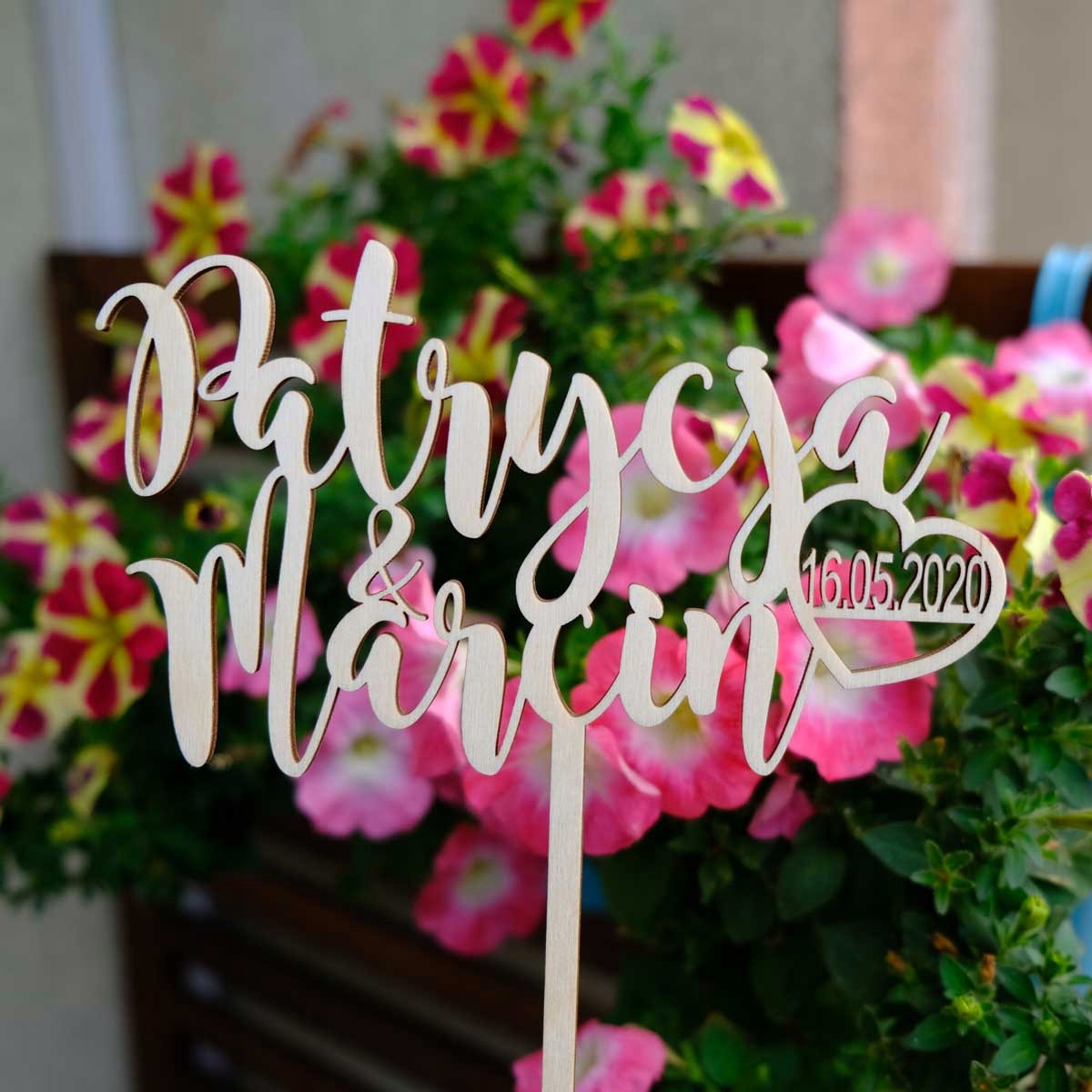 TOPPER NAPIS TORT WESELE IMIONA SERCE DATA BIAŁY Płeć uniseks