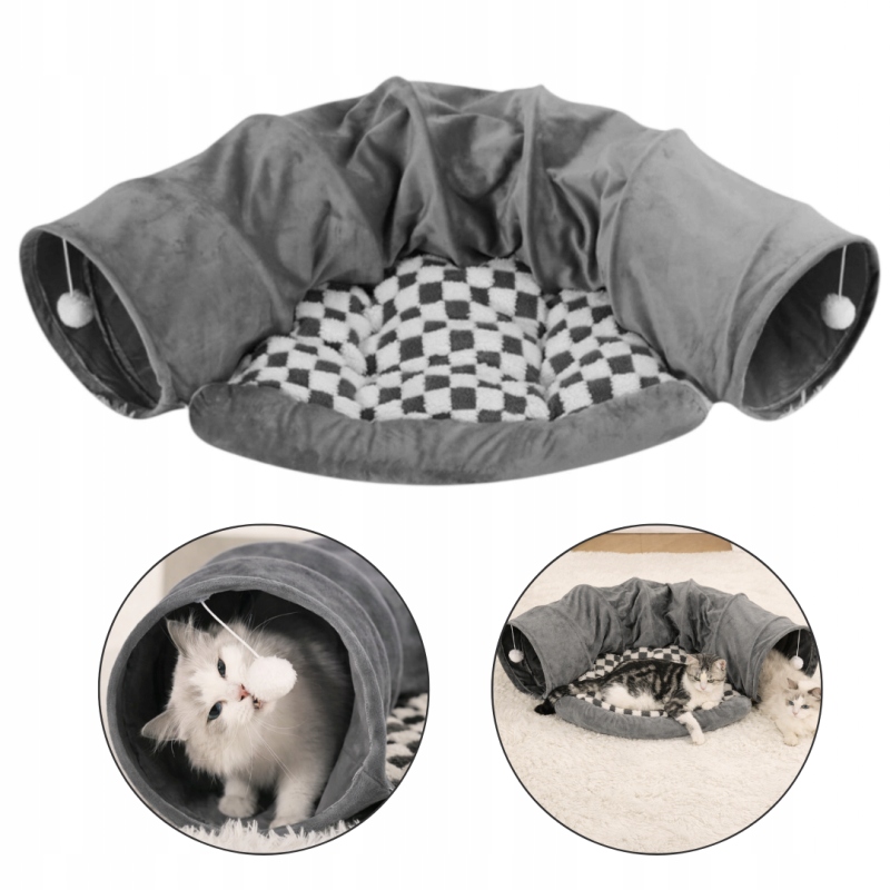 Levně Tunel pro hraní s Bambule a pelíškem Pro Kočky Šedý Velur Mřížka