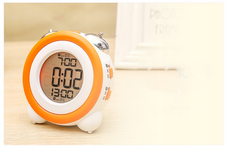 BUDZIK ZEGAR ZEGAREK DLA DZIECI GŁOŚNY KLASYCZNY DŹWIĘK POMARAŃCZOWO-BIAŁY Szerokość całkowita 11 cm