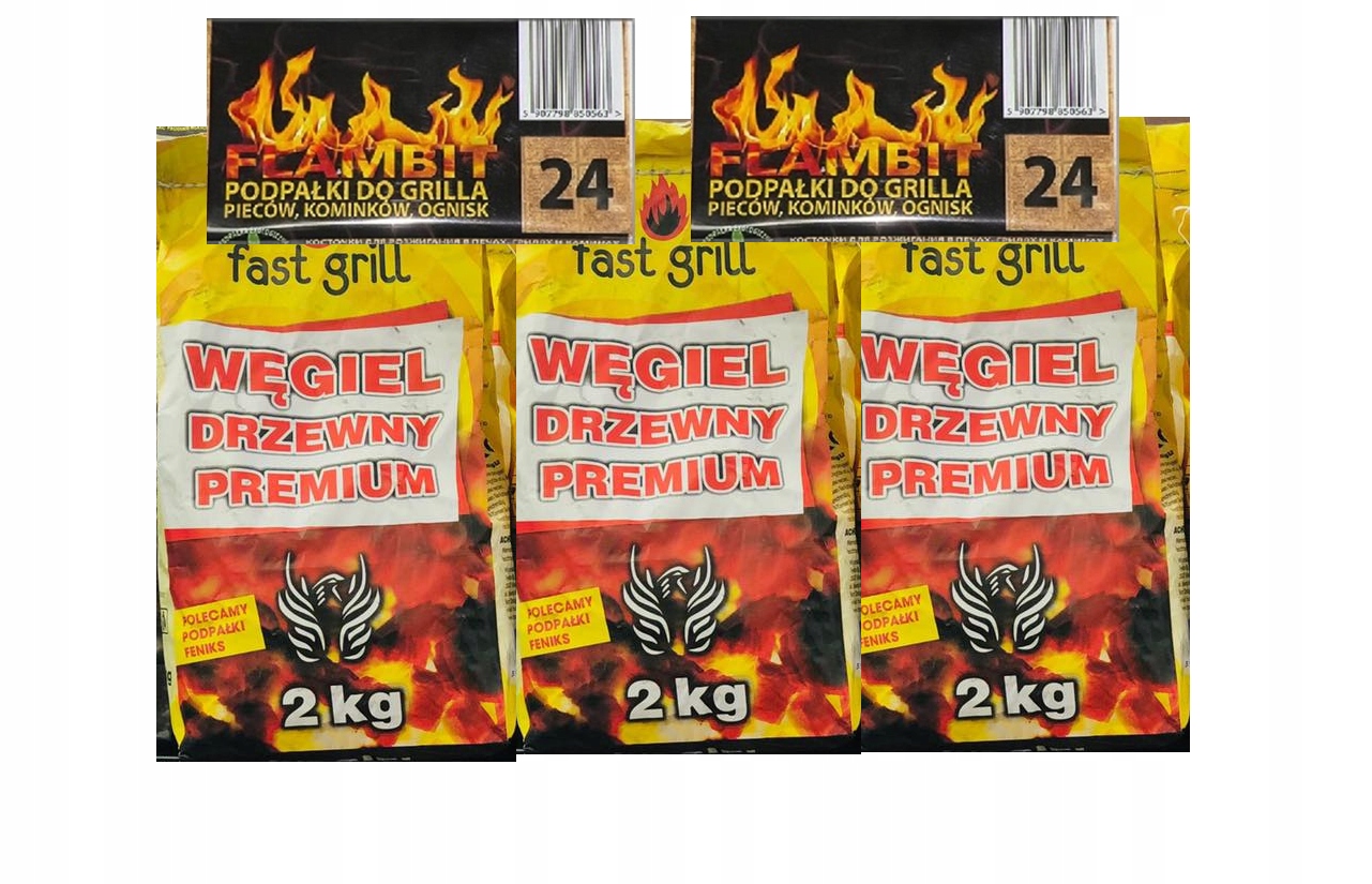 WĘGIEL DO GRILLA 6kg i 2szt PODPAŁKI zestaw