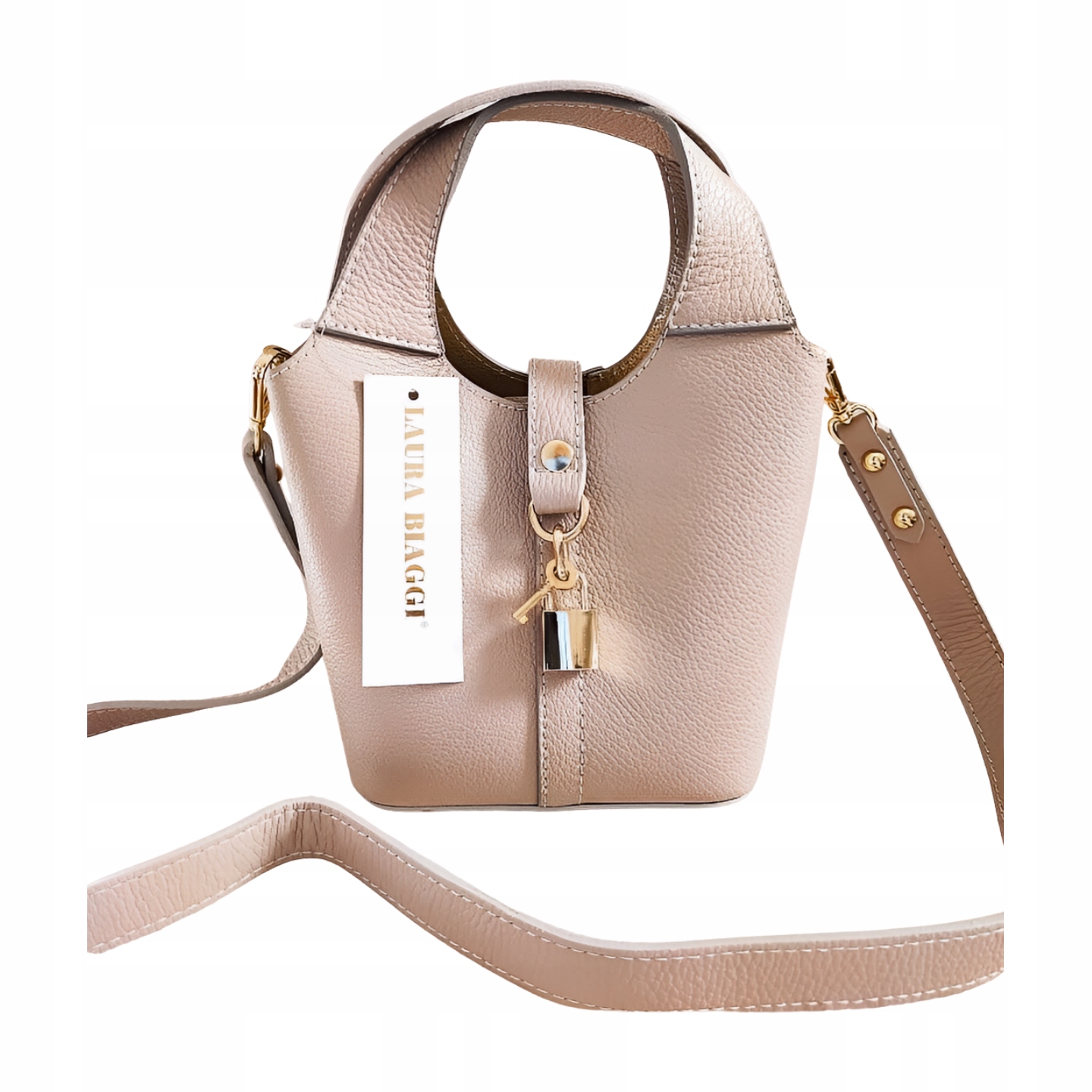 Laura Biaggi kabelka mini shopperka kožená béžová