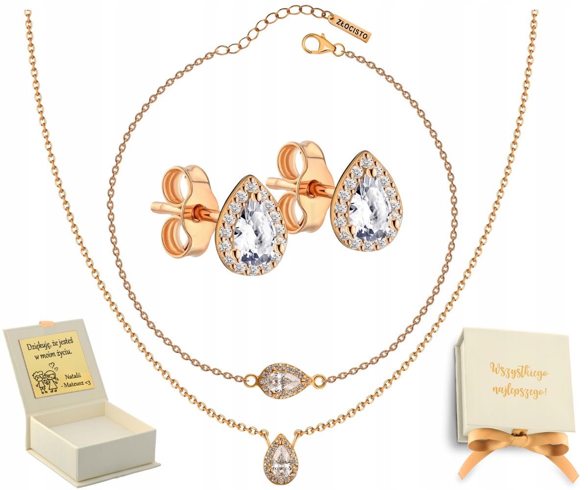 Sada Šperků Stříbro Rose Gold 925 Jako Dárek Gravírování