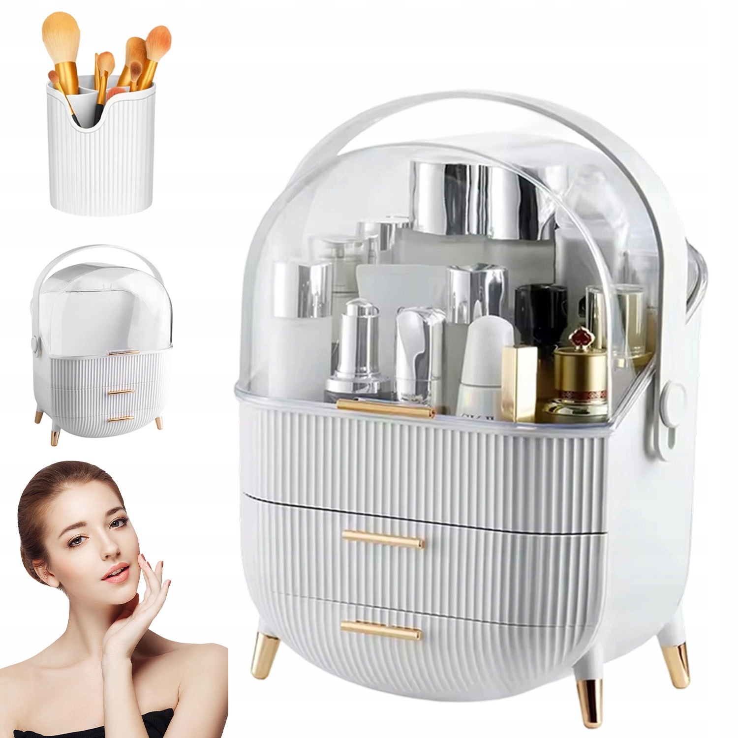 Krabička Na Ukládání Kosmetických Přípravků, Organizér Se Zásuvkami, Bílá, 37 CM