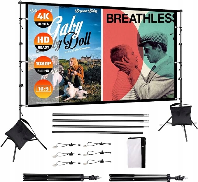 EKRAN PROJEKCYJNY NA STATYWIE 120 CALI EKRAN PRZENOŚNY 265x149 cm EKRAN 4K