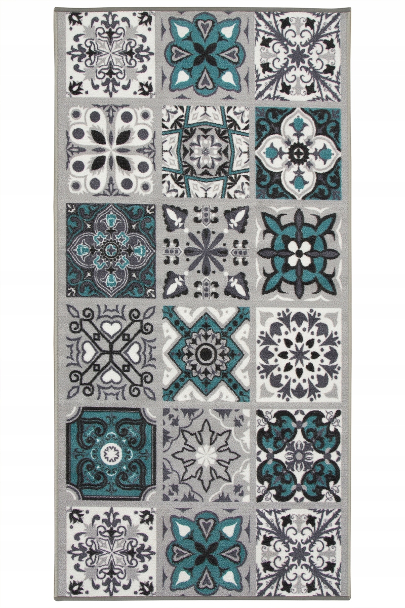 

100x130 cm Patchwork Szary Turkus Dywan Mozaika