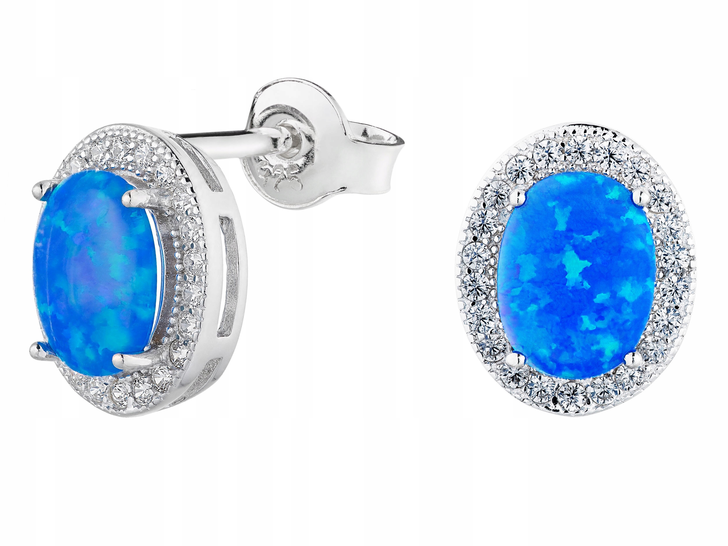 Stříbrné Náušnice Šroubky s karmínovými zirkony Modrý opál Stříbro 925
