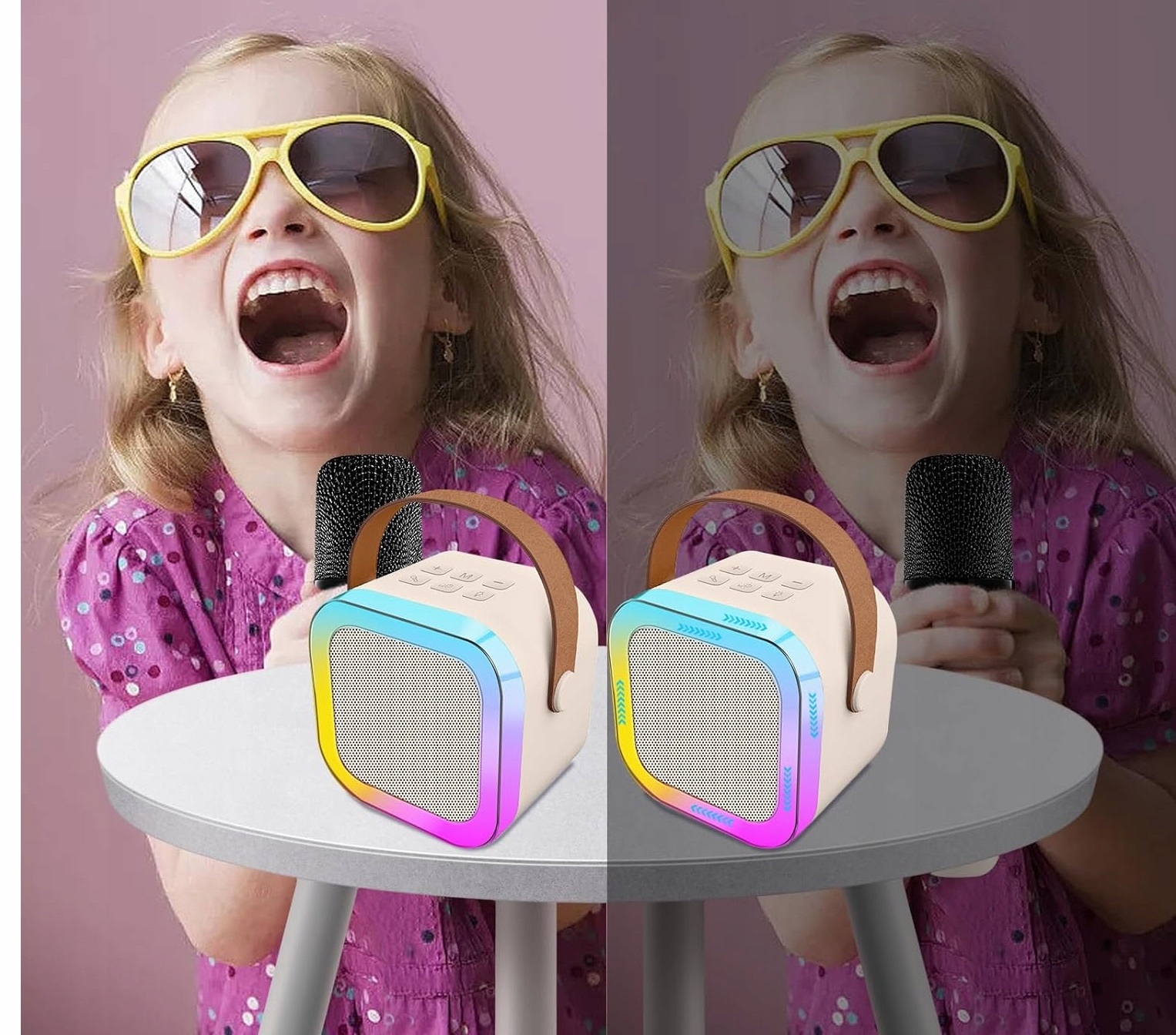 Zestaw do karaoke 2szt mikrofon + głośnik bezprzewodowy różowy bluetooth Marka inna