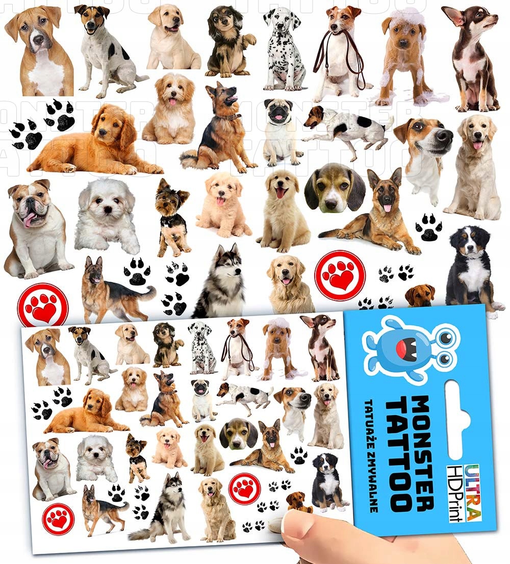TATUAŻE ZMYWALNE TYMCZASOWE DLA DZIECI DZIECIĘCE PSY DOGS WZORY ORYGINALNE