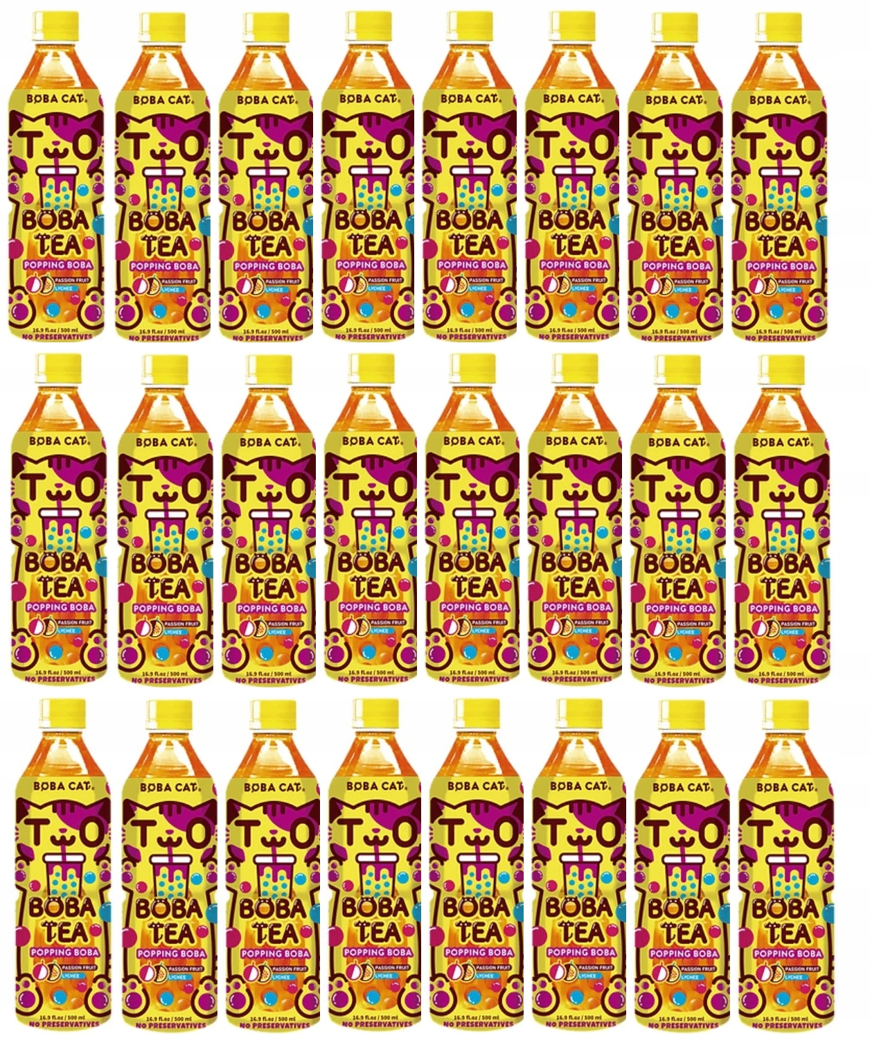 24x Boba Cat Passion Fruit Lychee Popping Boba Tea 500 ml – Bubble Tea Twn