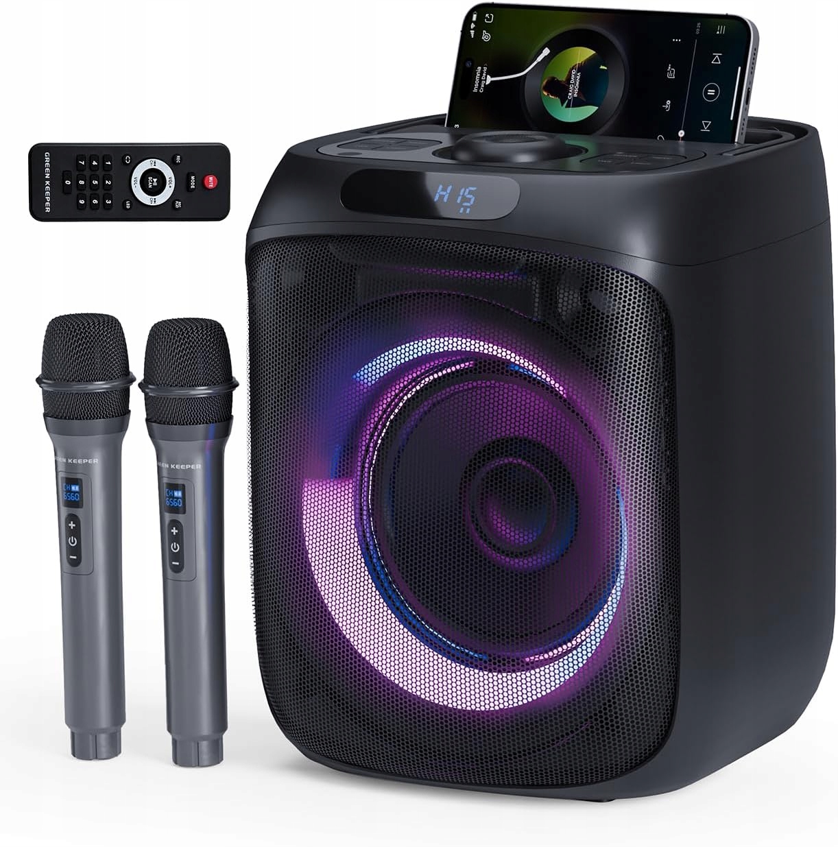 Bluetooth Reproduktor, Přenosný Karaoke Set, Zelený Keeper, 2 Mikrofony Na Párty