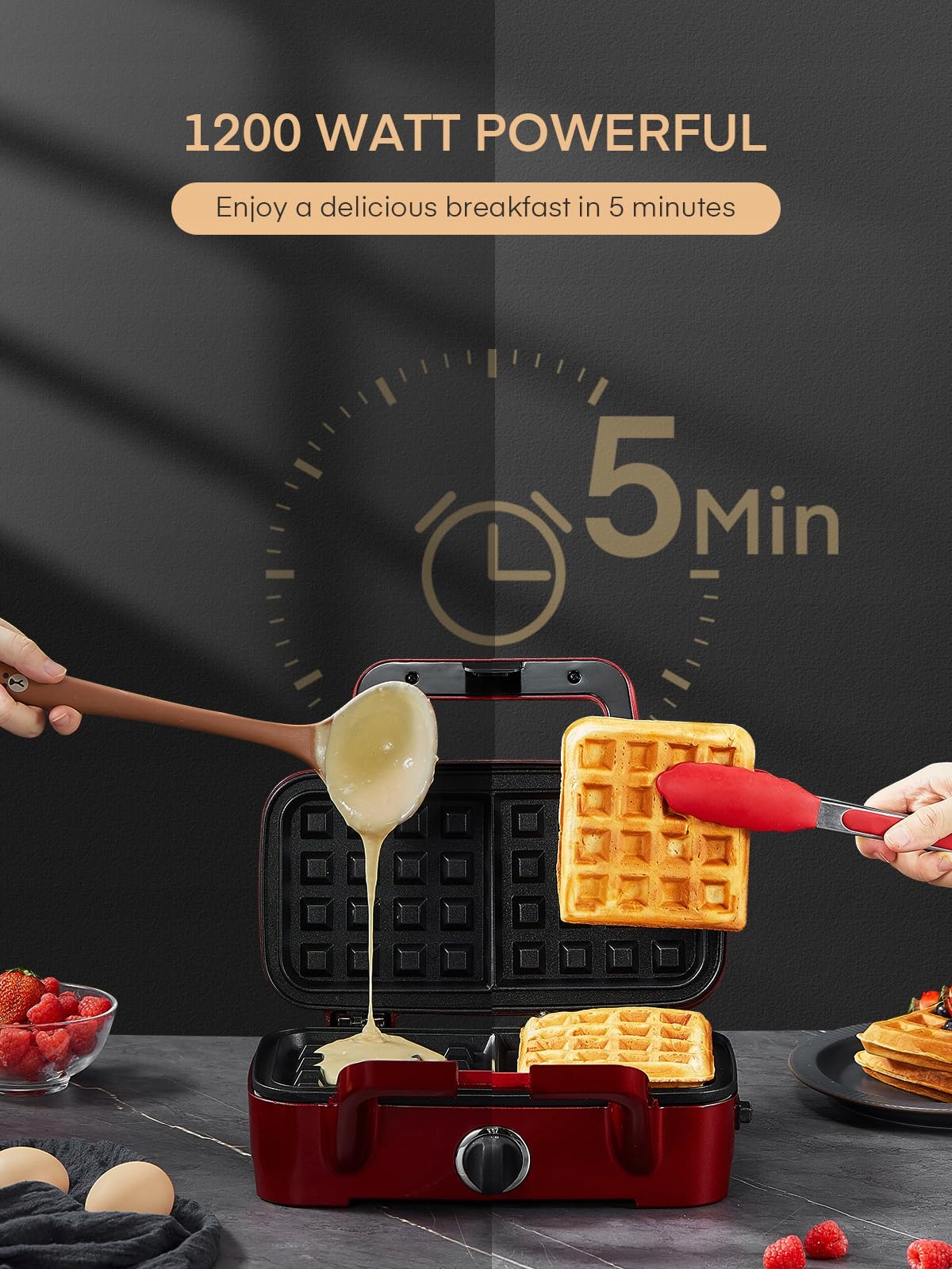 FOHERE 3W1 1200W Sandwich Maker Grill Toaster with Non-Slip Handle — miniatura 2
