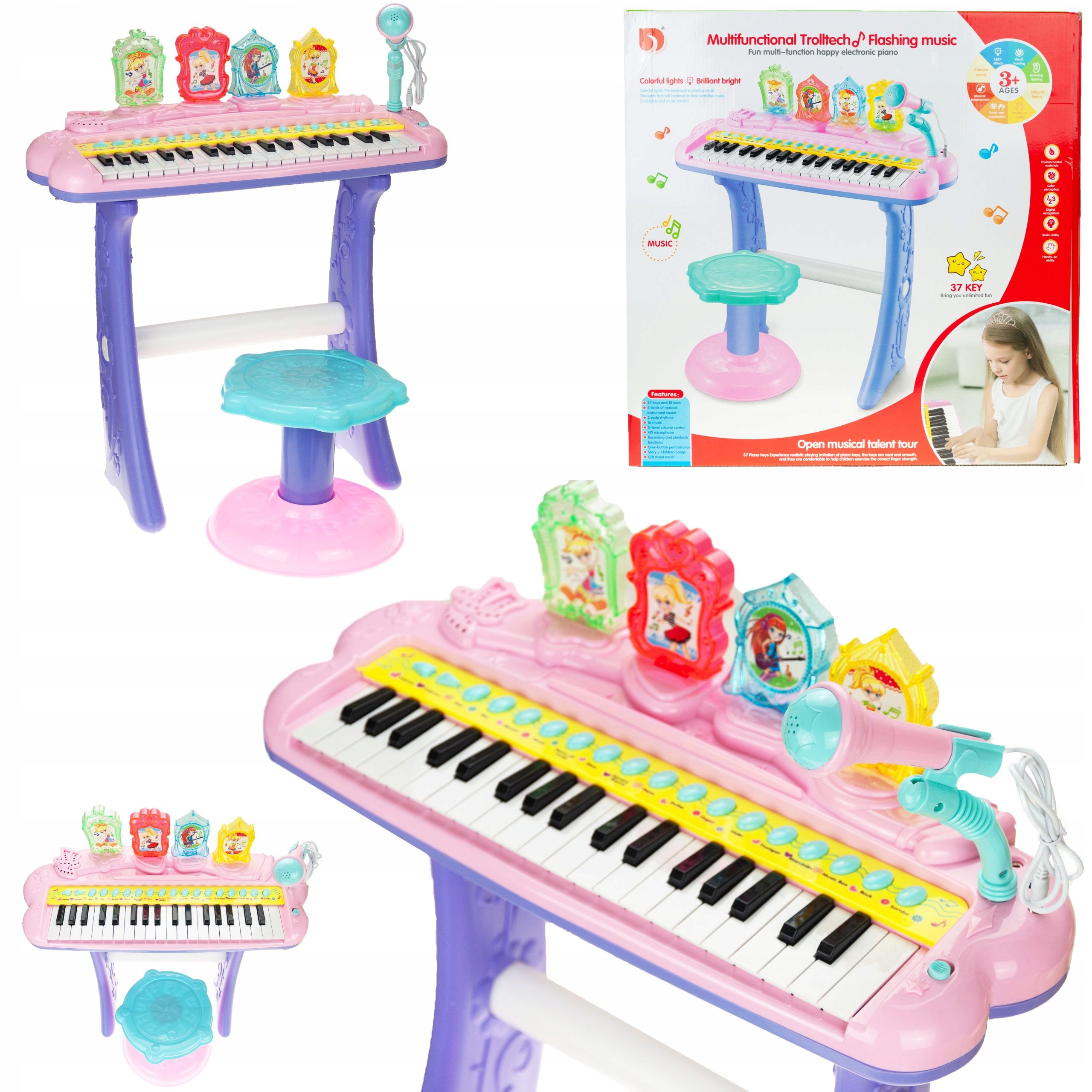 

Pianinko Keyboard Dla Dzieci Taboret Mikrofon