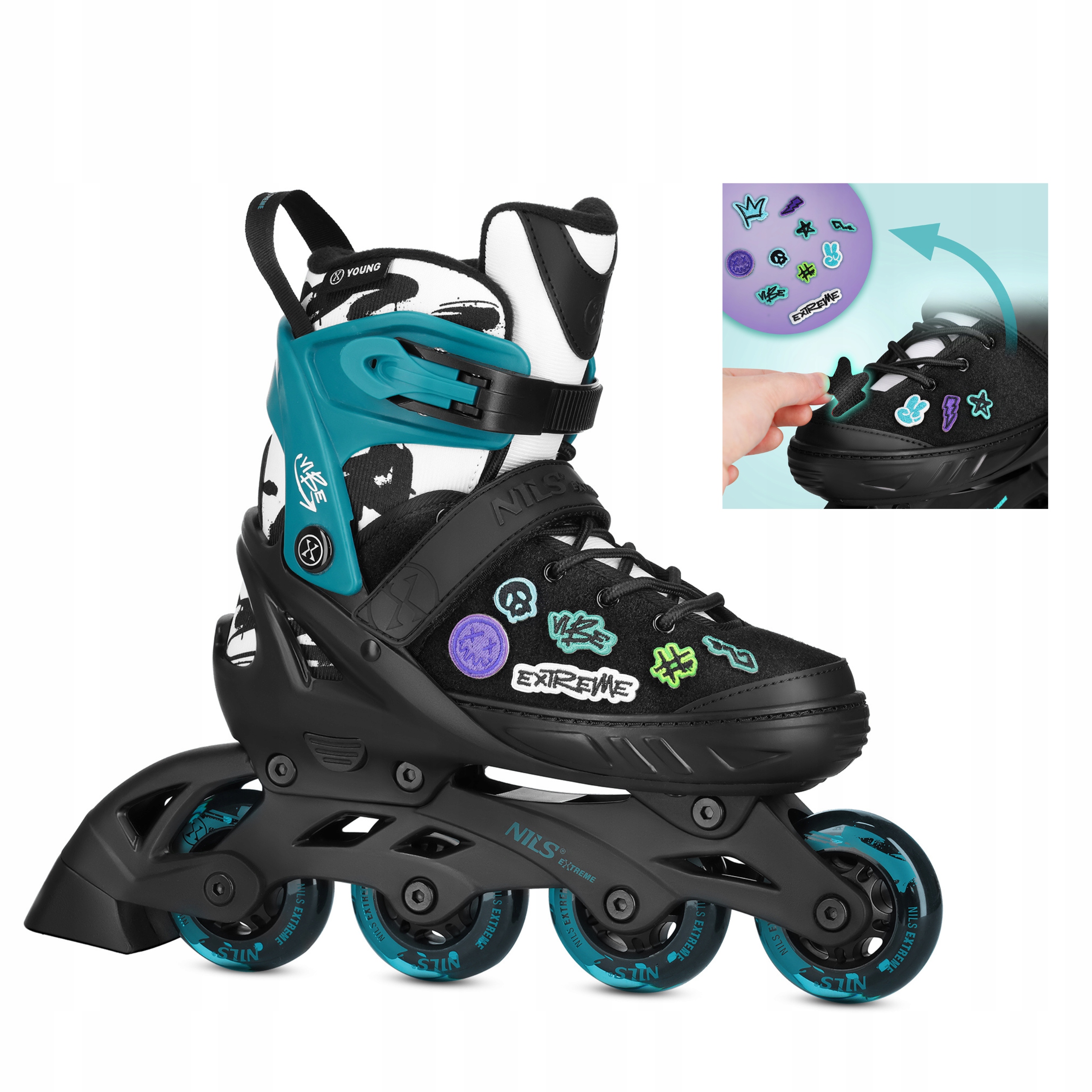 Kolečkové Brusle Nils Extreme Tyrkysové M 37-40 Vibe Kaučukové nášivky ABEC5 Atest