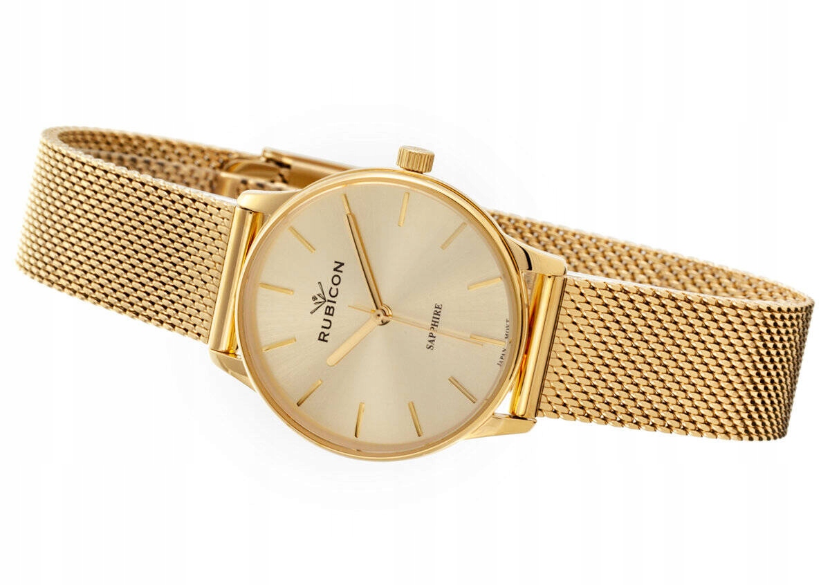 Elegantní Dámské Bižuterní Hodinky Rubicon RNBE35, Zlatý Mesh Saphire