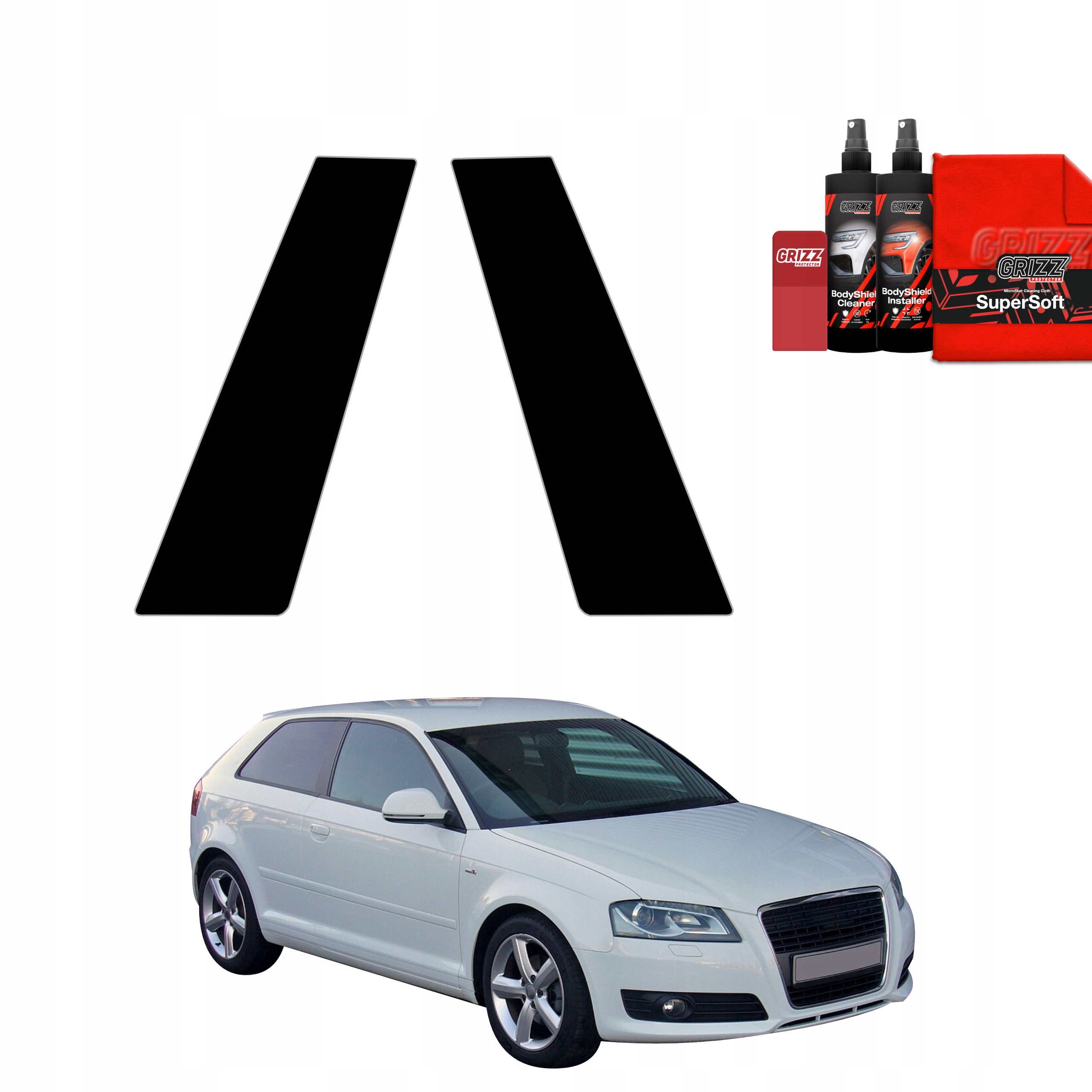 2v1 Černá fólie na sloupky pro Audi A3 8P Hatchback 3D (2003-2008)