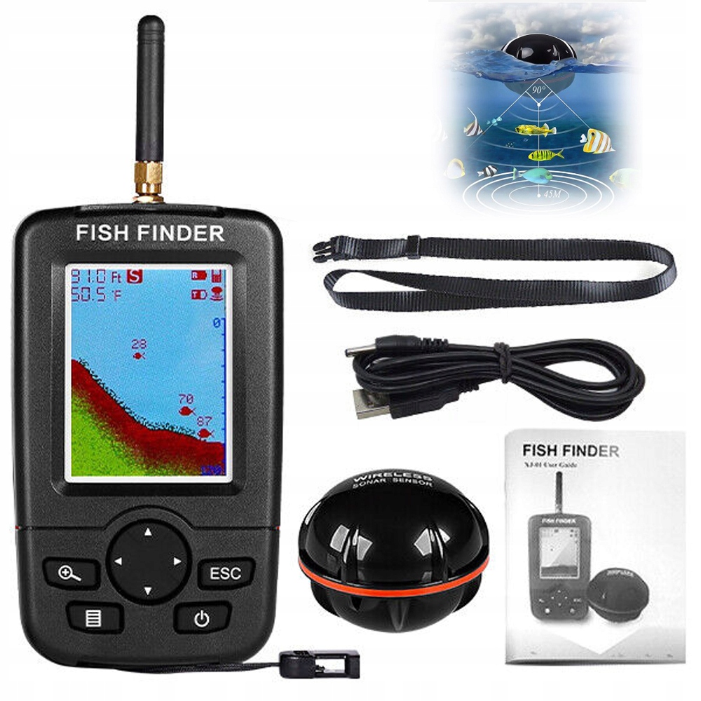 Echosonda Wędkarska Fish Finder Sonar Do Łódki Zanętowej Bezprzewodowa 100M