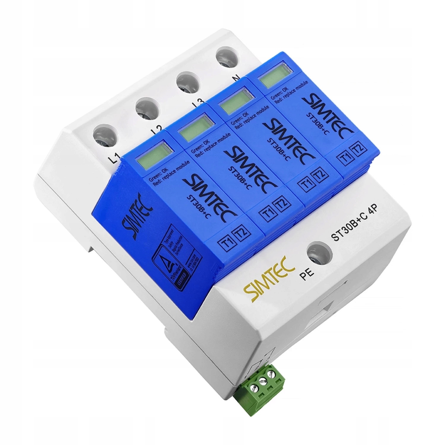 Omezovač Přepětí 4P Klasa 1+2 (b+c) Tn-s, Tn-c Uc275V Up1,5kV Simet ST3