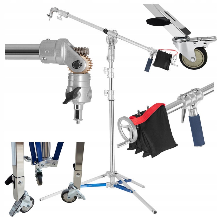 Profesjonalny Żuraw Stalowy Statyw 425cm Boom z Głowicą Regulowaną Kółka