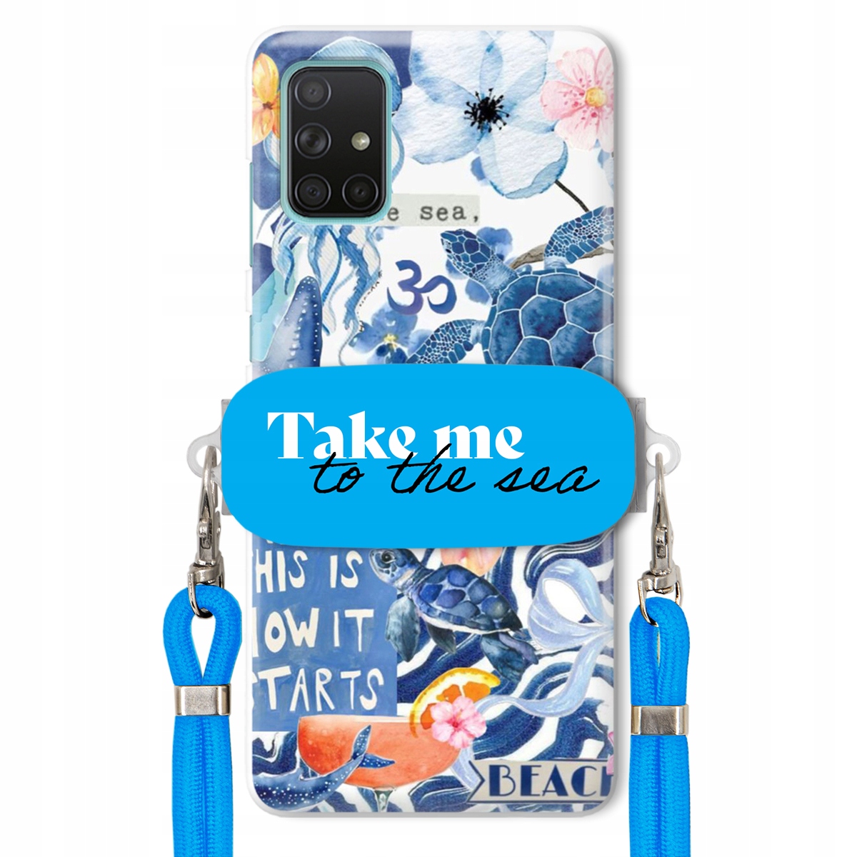 Pouzdro pro Samsung A71 Modré Crossbody vodítko Držák Take Me To The Sea