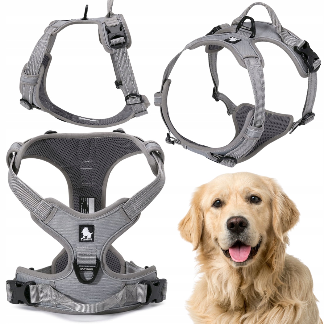 Szelki Dla Psa Truelove Easy Walk Mocne Trwałe Odblaskowe Szare XL