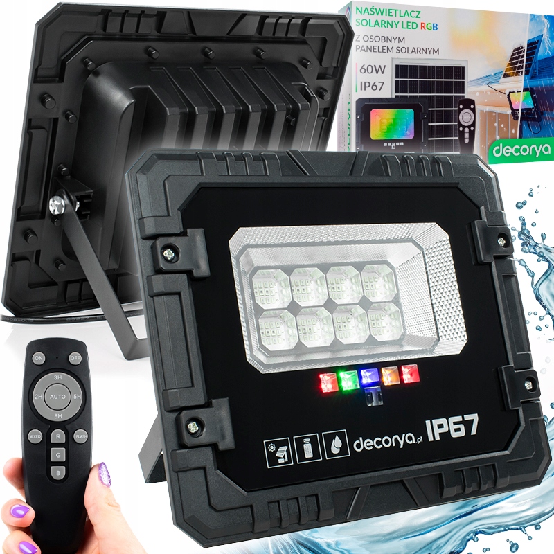 Ścienna Lampa Solarna Led Rgb Osobny Panel Pilot Czujnik Zmierzchu 60W IP67