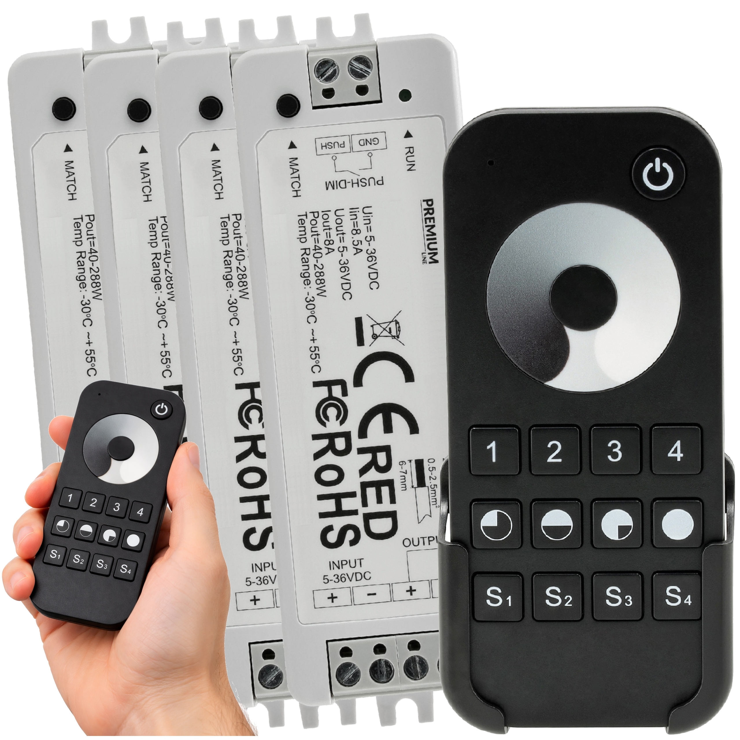 Dálkový Ovladač Rádiový stmívač pro Led pásky Cob 4 zóny 4x ovladač 8A