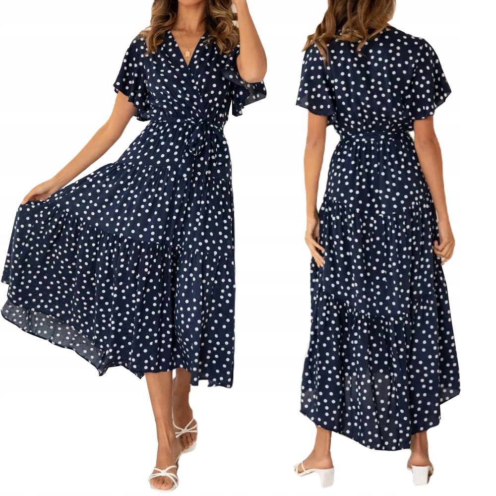 Dlouhé Zavinovací Dámské Šaty Klasické Maxi Tmavě Modré S Puntováním