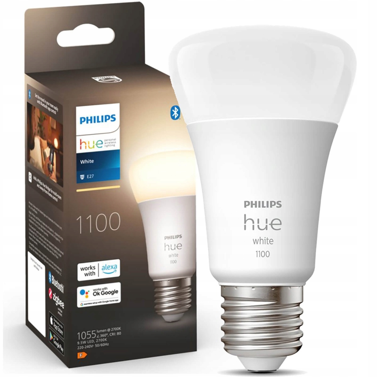 Led žárovka E27 A60 9,5W 2700K teplá Philips Hue bílá Bluetooth Zigbee