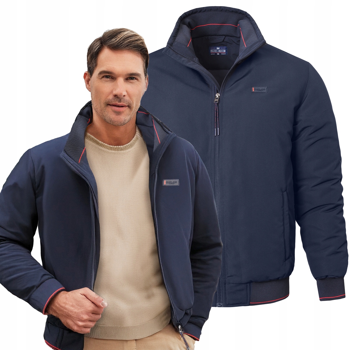 Bomber Pánská zimní bunda bez kapuce Teplá Dium Námořnická Modrá XL Pako Jeans