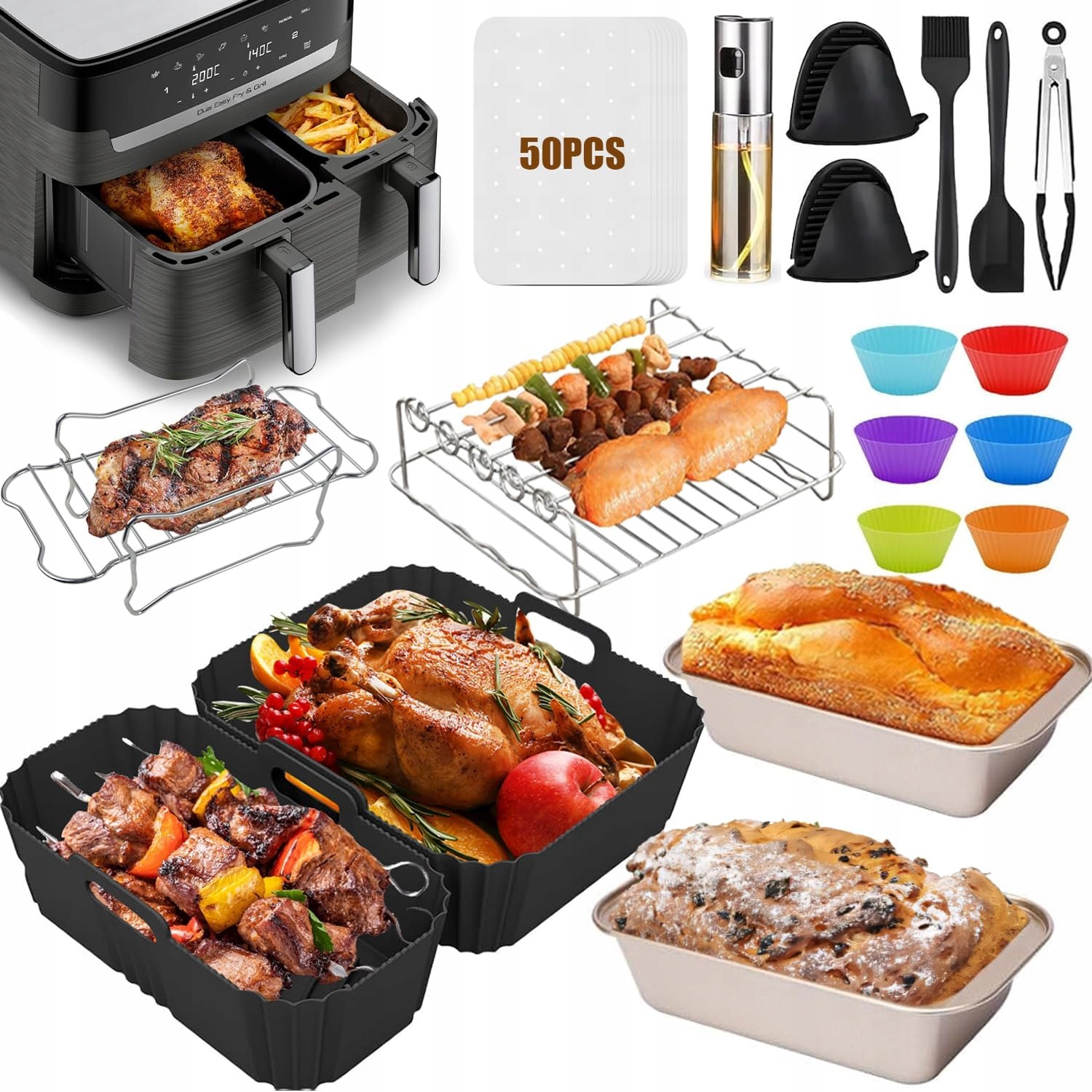 Akcesoria Pro Philips Airfryer Dual Basket – rošt, kleště, muffiny