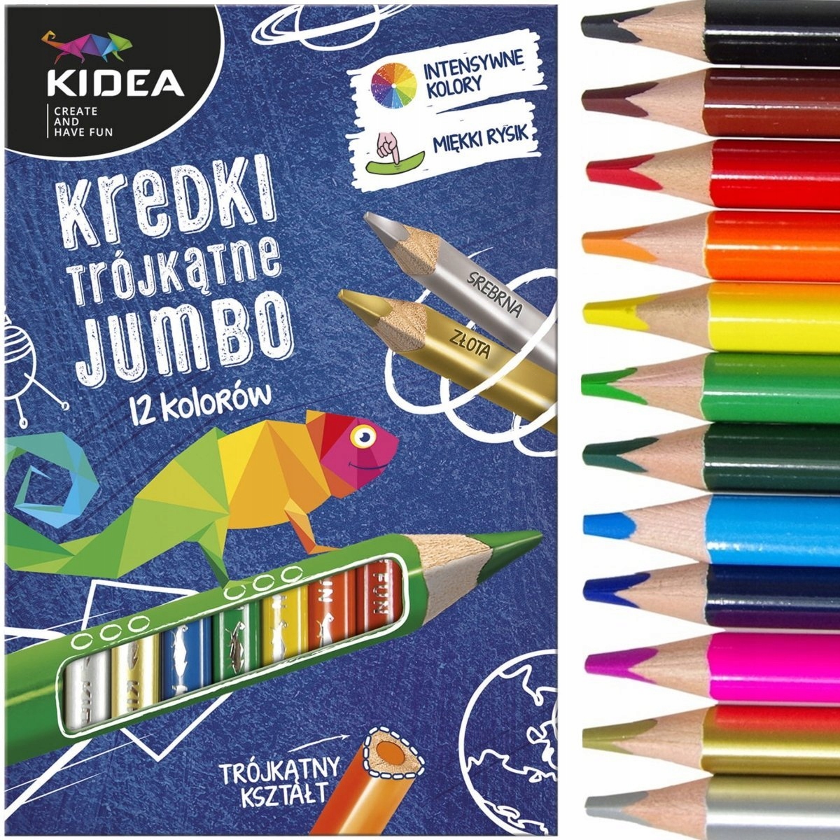 

Kredki ołówkowe trójkątne grube Kidea