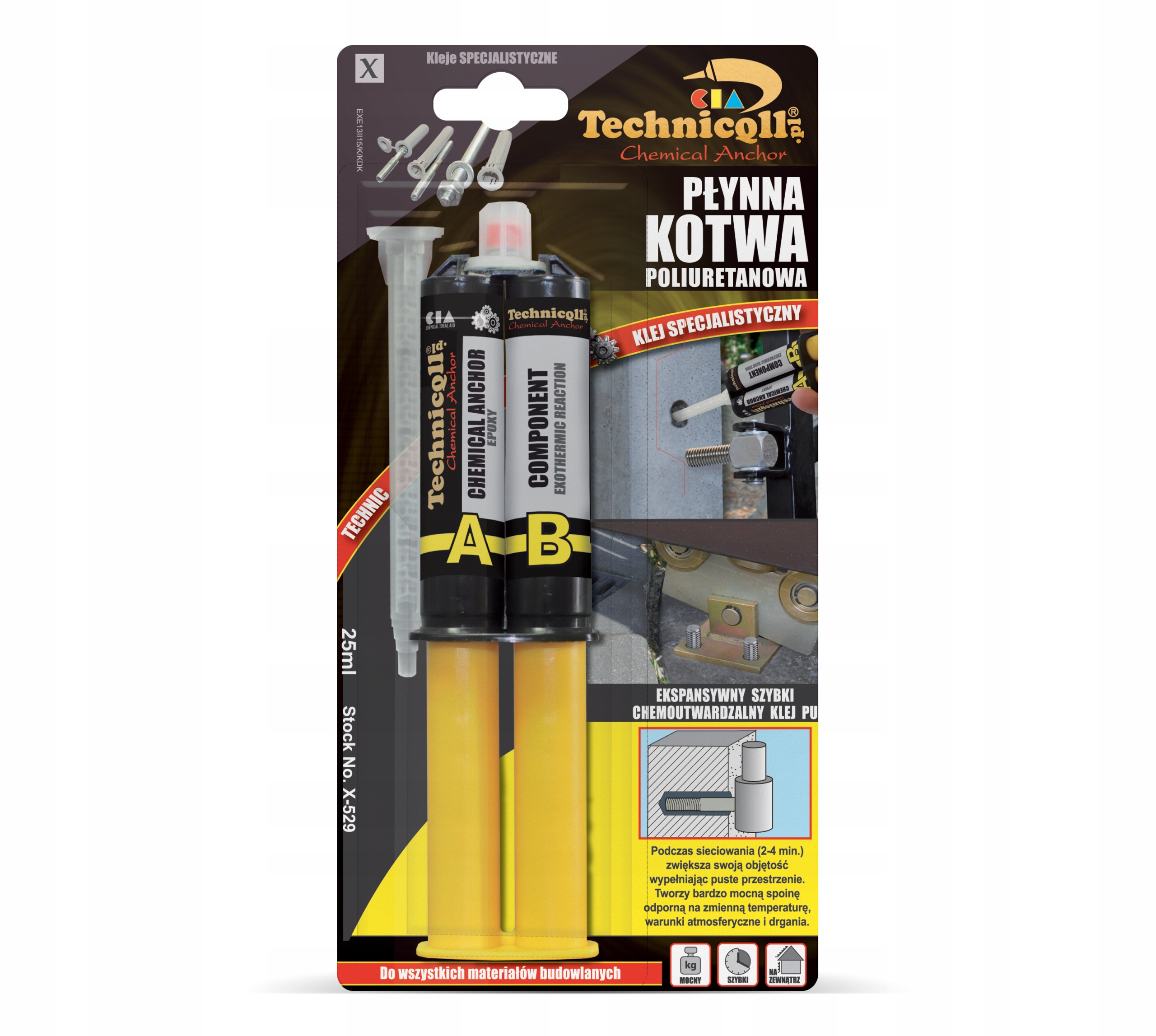 Kotwa chemiczna strzykawka PU25mm Technicqll TQX529